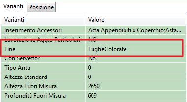 N.O.W._Line Per inserire le fughe colorate è sufficiente attivare la variante su ogni scocca inserita nell area grafica: NOTA: Solo per ante vetro. HO INSERITO CORRETTAMENTE L ARMADIO?