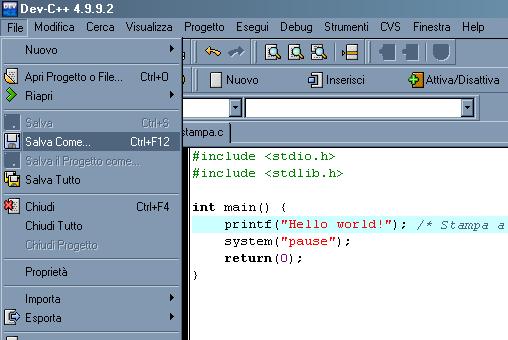 programmi C/C++ Dev-C++ compila i programmi 13