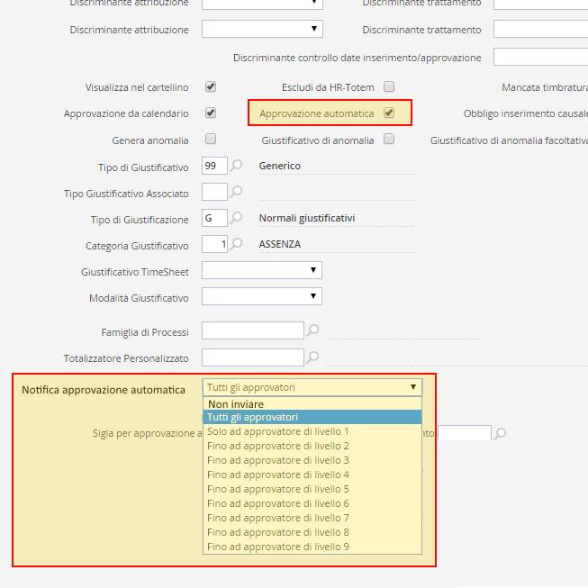 La tendina propone per default l'opzione NON INVIARE per mantenere la retrocompatibilità