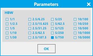Parameters Permette di modificare i parametri di misura impostati durante la creazione dell'archivio.