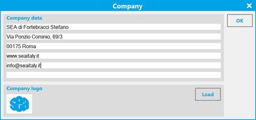 Company data Questo modulo consente di inserire i dati dell'azienda, incluso il logo, che verranno utilizzati come