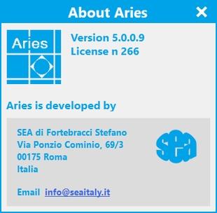 Licenza Aries è abilitato dalla chiave di licenza numerata fornita con il programma stesso.