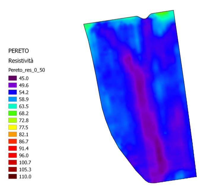 Mappa di zonazione mappe di RE (Ωm) 0-50 cm