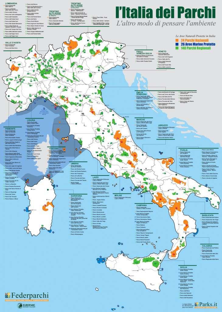 L Italia è caratterizzata da un elevata superficie dedicata a Parco Regionale e Nazionale e da numerose altre