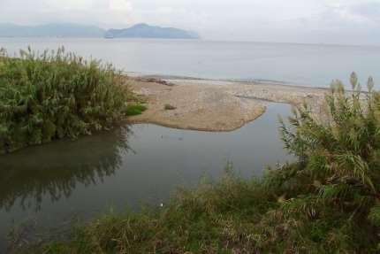 formare un ristagno dell acqua in riva sx. Nel brevissimo alveo fociale, superficiale, il fiume si restringe, attraversando il cordone ghiaioso del litorale (ciottoli misti a sabbia).