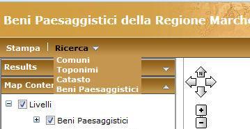 Le quattro ricerche sono tutte inserite dentro il tasto Ricerca che si apre a tendina e permette di scegliere la tipologia di ricerca che si vuole effettuare.