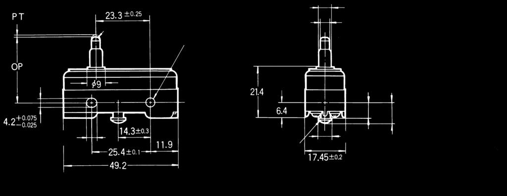 .. 285 gf} 04 mm Pulsante a molla compatto Z-15ESR Ø 9 (nota) Foro Ø Pulsante di riassetto (pulsante di plastica) Ø 52 Ø 4 Posizione di riassetto 71 min.