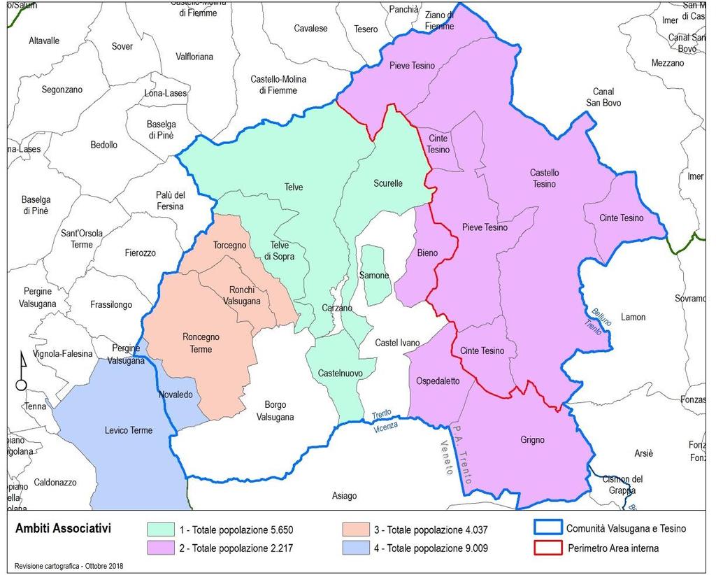 PARTE PRIMA Analisi e Descrizione Figura 4 Ambito delle Gestioni associate nel territorio della Valsugana e Tesino (Fonte: Documento della Strategia dell area del Tesino rev. 3.2 del 19.10.