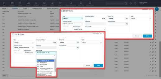 Si possono creare codici IVA per le operazioni di