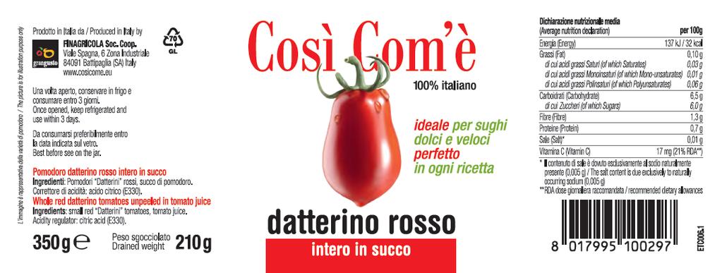 Verifica etichettatura Caso 2 - Salsa pronta di datterino rosso Denominazione dell alimento e peso nello stesso