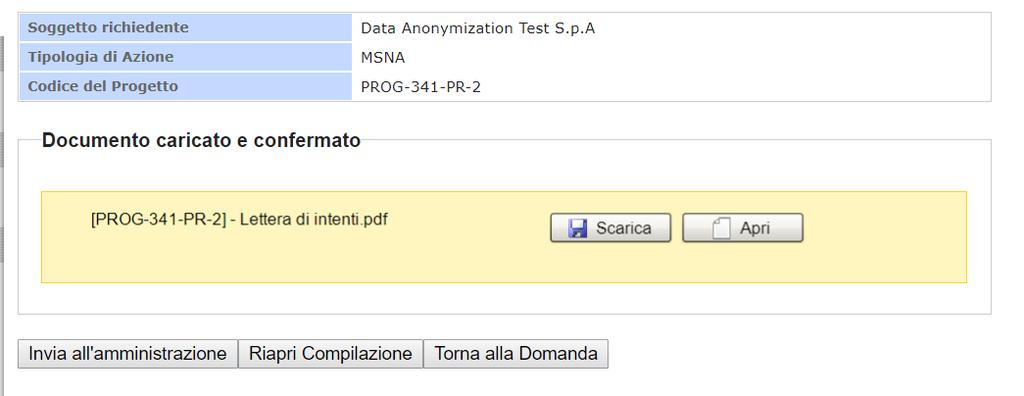 Figura 21: Invio della lettera all Amministrazione Una volta confermato l invio, il documento non sarà più modificabile e lo stato della Lettera sarà quindi Inviata.