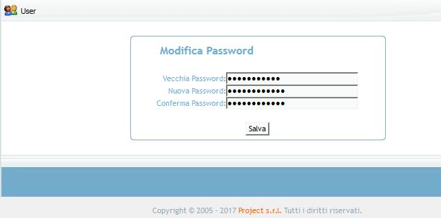 L applicazione richiede di inserire la password attuale, la nuova, ripeterla e salvarla.