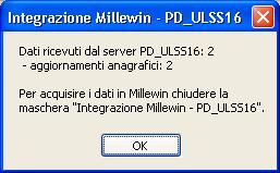 accesso al servizio dalla maschera di Integrazione PD_ULSS16 Per ricevere i nuovi dati all avvio di Millewin abilitare la funzione All apertura del programma Millewin comparirà in