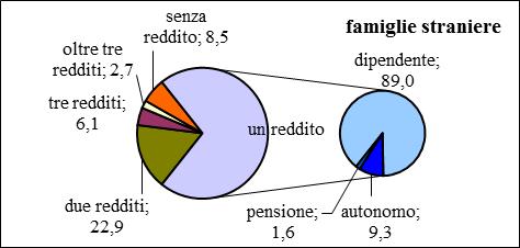 (rispettivamente, più del 70 per cento delle famiglie serbe e tunisine) mentre quelle che possono contare su due redditi assumono percentuali elevate fra le famiglie rumene (quasi due famiglie su