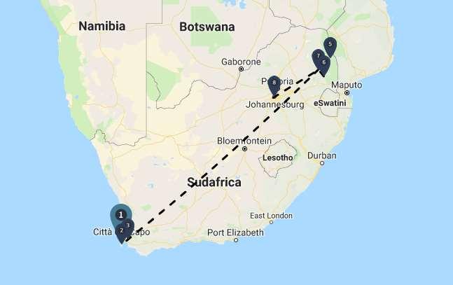 SUDAFRICA IL VIAGGIO Le tappe Nella punta meridionale del continente africano il Sudafrica è sicuramente uno dei luoghi più straordinari al mondo.