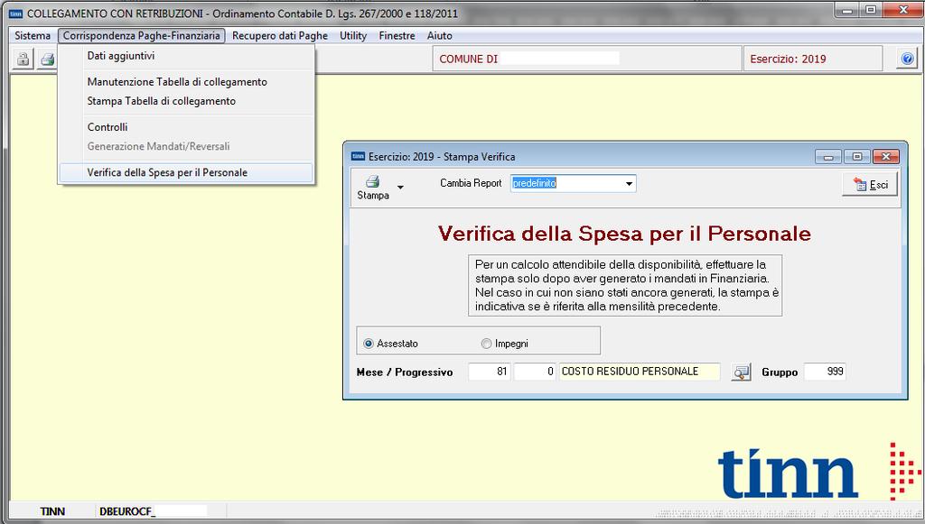 Elaborazioni Annuali: Calcolo Costo Residuo / Verifica della Spesa