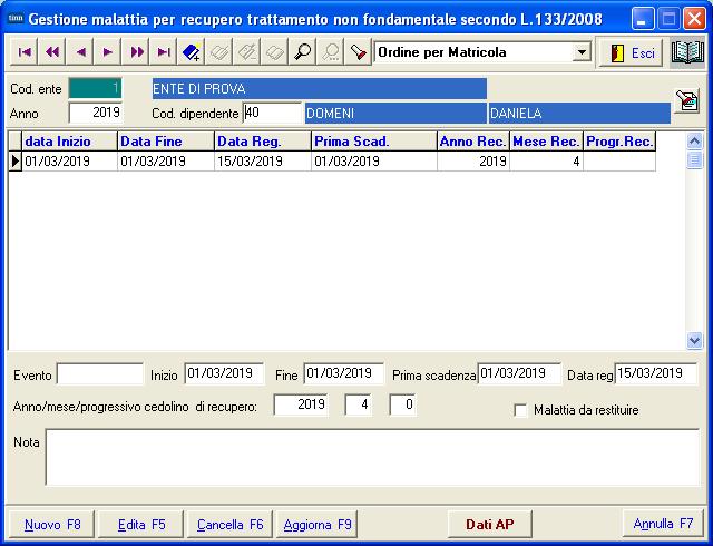 Anagrafica, Gestione Malattie, Elaborazione Malattie L.133/2008: Gestione Malattie con trattenute L.