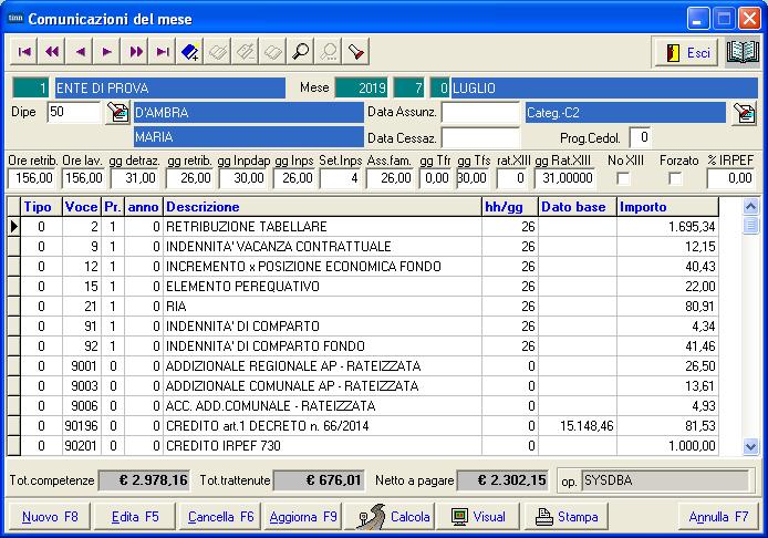 Elaborazioni Mensili: Inserimento Comunicazioni del mese (1 di