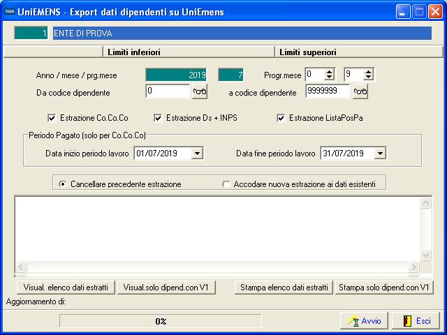 Elaborazioni Mensili, Adempimenti INPS + ex INPDAP: UniEmens - Export dati