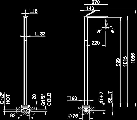 20699 Parte incasso per miscelatore e bocca a pavimento. Built-in part for mixer and freestanding spout.