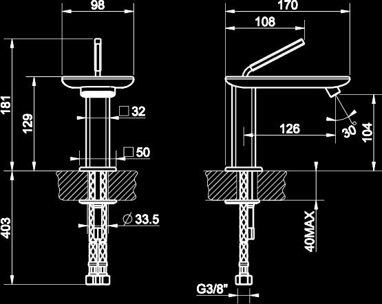 waterfall 41002 Miscelatore monocomando lavabo a cascata, flessibili di collegamento