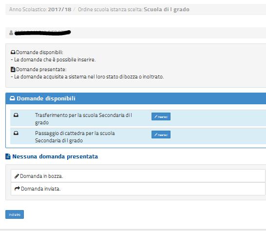 Nella schermata successiva, in base alla situazione di ruolo del docente, il sistema propone solo le domande che possono essere compilate.