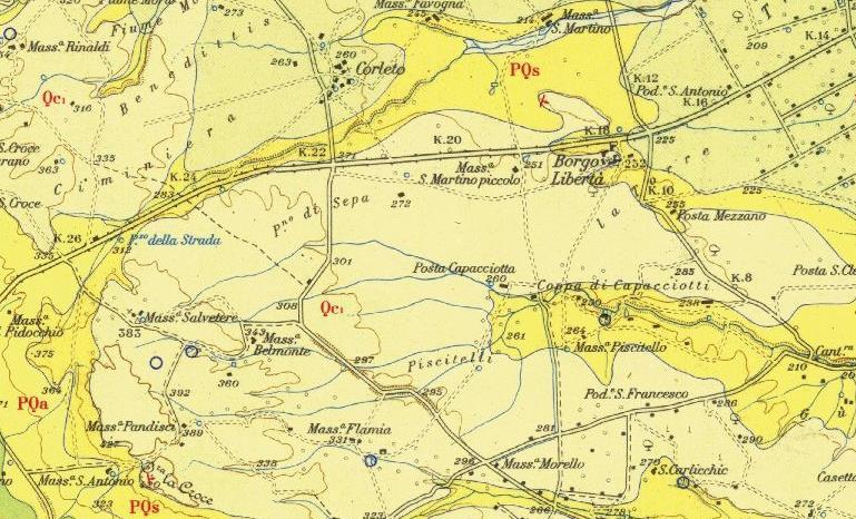 Perimetro area d intervento Figura 2: stralcio del Foglio n.175 "Cerignola" della Carta Geologica d'italia in scala 1:100.000. Qc 1 Conglomerato di Irsina PQs Sabbie di M.