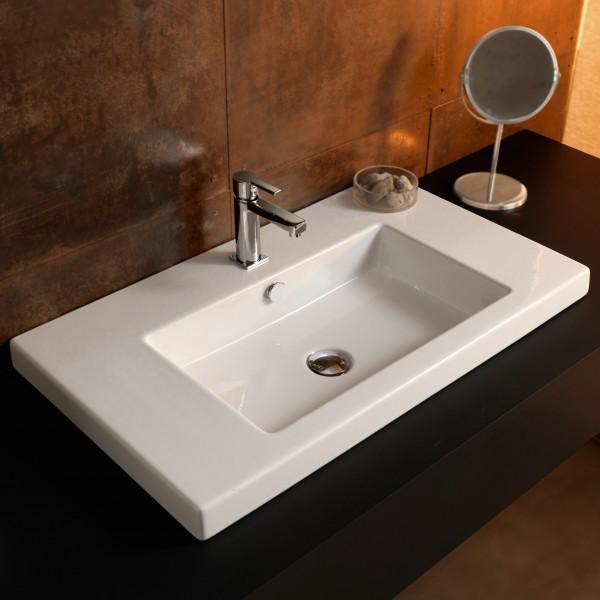 LAVABO MODELLO CANGAS 45X80 03060000000035 Lavabo da parete o semincasso da 80 cm in ceramica di forma rettangolare con ampia vasca e pratico bordo posa-oggetti.