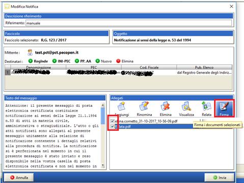 sarà possibile completare ed Firma ed invio della notifica Dalla creazione della notifica Contestualmente
