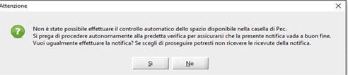 Nel caso in cui invece il controllo automatico sulla quota della pec dovesse fallire, comparirà il seguente alert: Al termine dei relativi controlli, segue quindi l invio: Da LIVE!