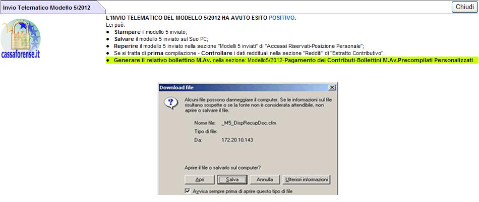 FILE PDF NON VISUALIZZATO La comparsa del messaggio esposto nella illustrazione successiva attesta che l INVIO TELEMATICO E RIUSCITO ma il vostro Browser di navigazione (Explorer,Firefox,ecc.