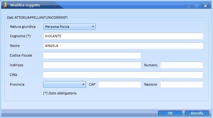 3. MODIFICARE UNA PARTE Le parti selezionate o create possono essere modificate attraverso il pulsante Modifica Come per la funzione Aggiungi Soggetto, le informazioni sono diverse se la parte è una