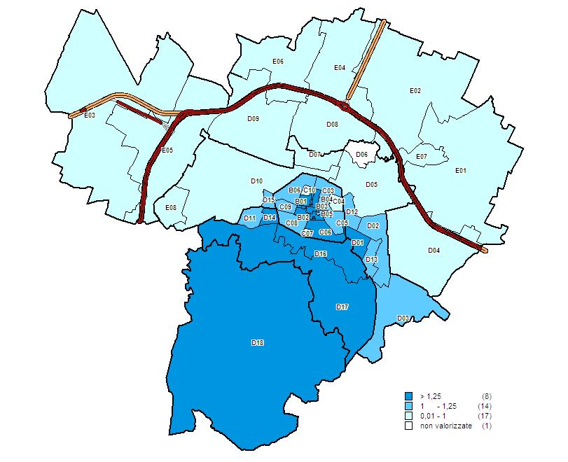 Figura 16: Mappa della distribuzione dell IMI nelle zone OMI anno Figura 17: Mappa dei differenziali delle quotazioni nelle zone OMI estre Di seguito (Tabelle da 13 a 17) sono esposti i medesimi