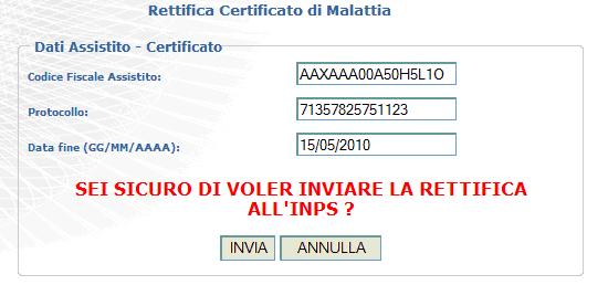 assegnare al certificato: Facendo click nel tasto RETTIFICA CERTIFICATO, il sistema propone la seguente