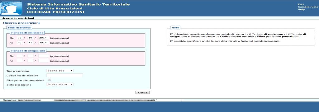 4.2.3 Ricercare Prescrizioni Questa funzionalità consente all utente di ricercare le prescrizioni registrate in archivio specificando diversi filtri di ricerca come indicato nella figura successiva.