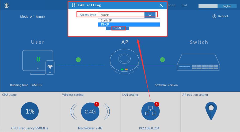 Quindi in Impostazioni Wireless,verrà mostrata la pagina per la configurazione GUI: L utente potrà configurare l SSID,la password, la larghezza della