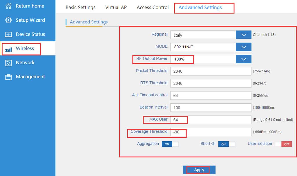 wireless in base all indirizzo MAC 4.3.