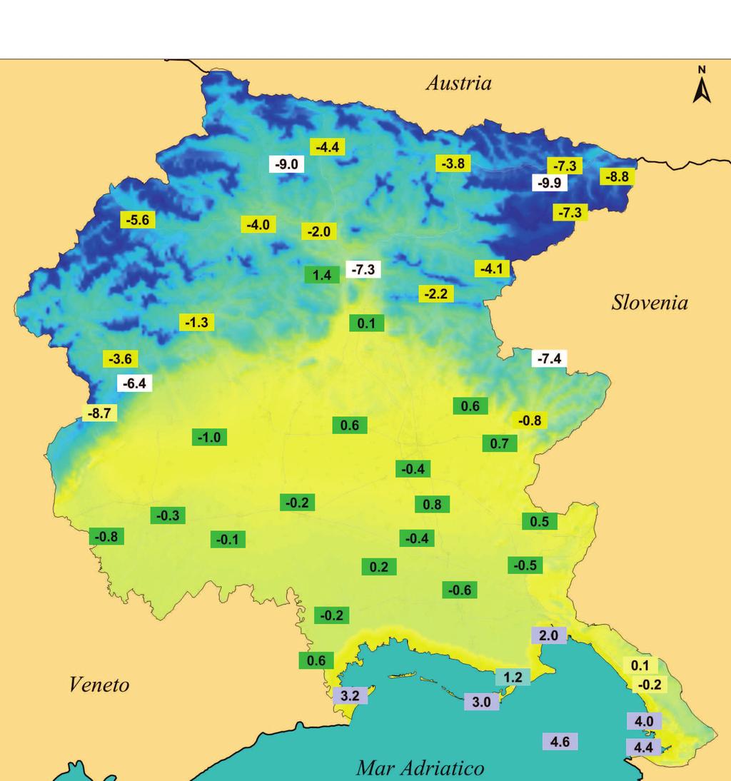 4 - REPORT 2/213 Temperatura Temperatura minima media mensile ( C) Temperatura massima media mensile ( C) Temperatura nella norma con alcuni picchi di freddo Con una temperatura media che in pianura