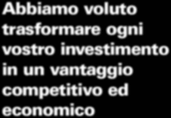 Abbiamo voluto trasformare ogni vostro investimento in un vantaggio competitivo ed economico Abbiamo