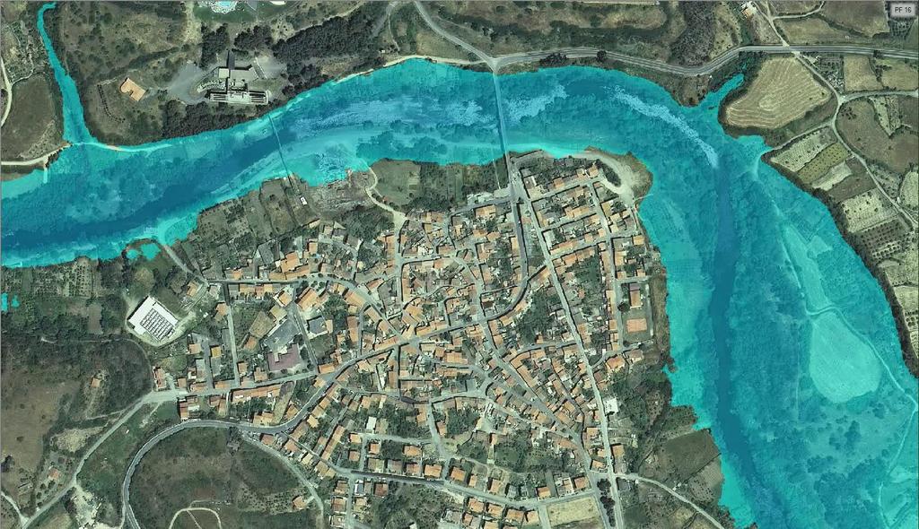 Figura 6.5 Aree di allagamento del fiume Tirso in corrispondenza dell abitato di Fordongianus con portata Q = 1 m 3 /s Figura 6.