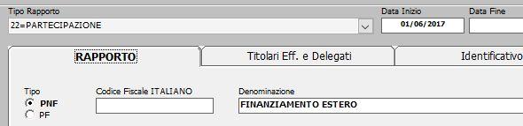 Selezionare il tipo di rapporto dal menù a tendina ed indicarne la data d inizio.