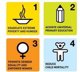Gli 8 Obiettivi della Dichiarazione del Millennio 1) Eliminare la povertà estrema e la fame Target: dimezzare, entro il 2015, la percentuale di persone che vivono con meno di un dollaro al giorno e