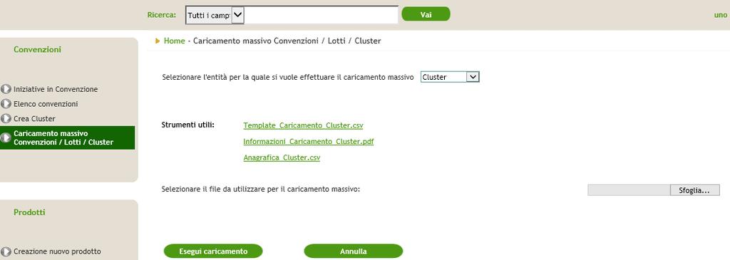 Anagrafica Cluster: file excel cntenente tutti gli ID (identificativi) dei cluster presenti in NECA e creati dalla prpria Stazine Appaltante.