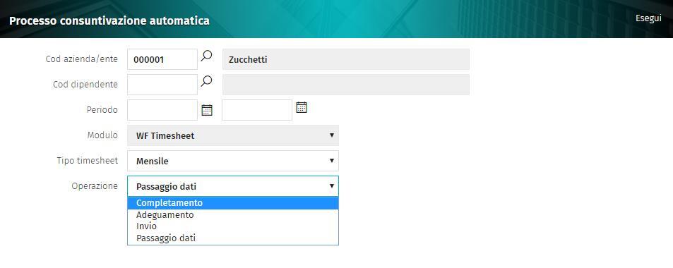 Nello Spool elaborazioni vengono indicate le varie funzionalità, sia eseguite manualmente, sia schedulate. La consuntivazione automatica genera un file log CSV ad ogni esecuzione manuale o schedulata.