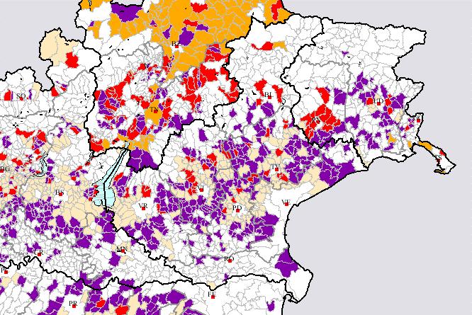 Anche la cartina successiva evidenzia il fenomeno dell accrescimento sistematico dei comuni limitrofi al capoluogo.