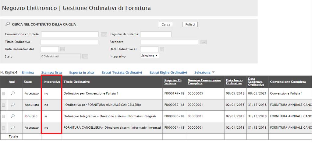 È possibile Salvare l Ordinativo integrativo per poi riprenderlo in un secondo momento dalla cartella, facendo click sull icona della riga corrispondente.