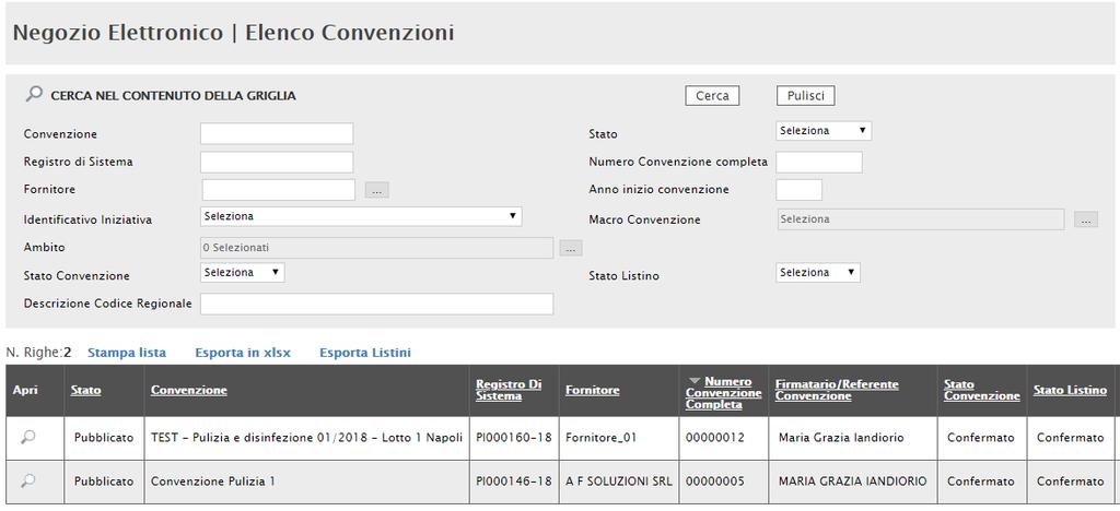 Elenco Convenzioni Possono utilizzare la funzionalità Elenco Convenzioni gli utenti con ruolo di P.I./P.O.