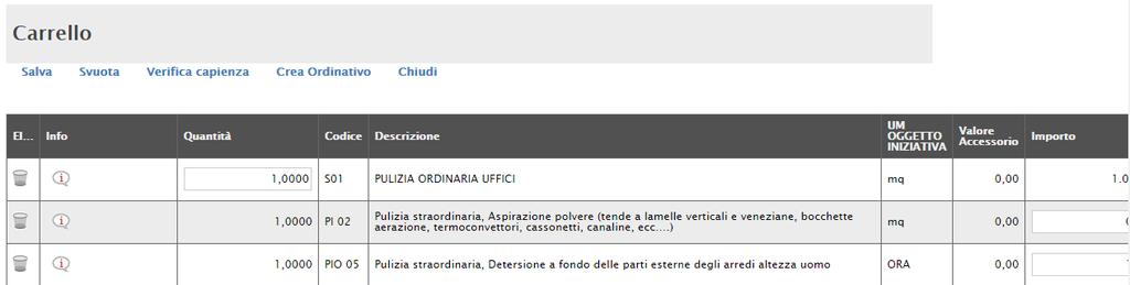 correttamente nel carrello, mentre quelle contrassegnate dall icona presentano anomalie e pertanto non verranno caricate (nell esempio sopra riportato, bisogna indicare il Prezzo Unitario).