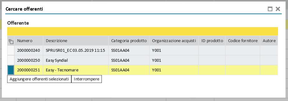 Creare l easy contest Offerenti È possibile cancellare una contact person dalla vendor list selezionandola e cliccando sul pulsante Cancellare.