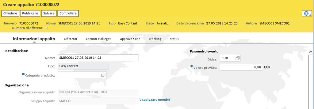 Creare l easy contest Informazioni appalto Cliccando a lato del campo Categoria prodotto, si